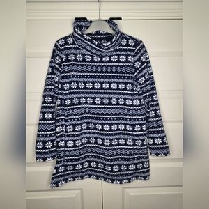 Lands' End XS Petite (2-4) Turtleneck Sweater Blue and White Snowflake